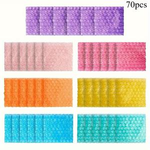 TEMU 70개 하트 모양 버블 메일러 봉투 - 패스텔 & 생동감 넘치는 색상 (핑크, 오렌지, 노랑, 그린, 블루, 퍼플) - 보석 선물용, 전자상거래 배송, 공예품 포장, 3.94x4.13x0.2인치, 가벼운 소재, 쿠션 내부, 재미있는 디자인, 선물 포장용 패딩 메일러