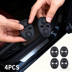 TEMU 4개 실리콘 자동차 도어 잠금 보호 커버 - 충격 흡수 및 소음 감소, 모든 차량에 적합, 금속 클라스프가 있는 블랙 원형 디자인, 내구성 있는 인테리어 액세서리, 유연한 차량 보호