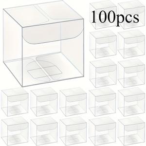 TEMU 50/100개 투명 플라스틱 선물 상자 - 내구성 PVC 소재, 웨딩, 파티, 마카롱에 적합 - 스타일리시하고 오래가는 파티 장식, 웨딩 선물 상자, 선물 포장 보관, 선물 랩 보관용
