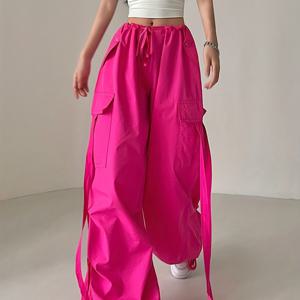 TEMU 세련된 리본이 돋보이는 루즈핏 드로스트링 커프스 캐주얼 와이드 레그 작업 바지