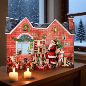 TEMU 비트남 크리스마스 팝업 카드, 산타 & 축제용 고양이 디자인 - 아늑한 3D 인사 카드, 벽돌 집 장면, 벽난로, 크리스마스 트리, 선물 - 휴일 파티 선물 및 선물, 크리스마스 장식에 이상적