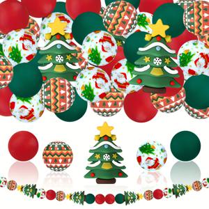 TEMU 크리스마스 트리, , 별 요소가 포함된 25개 실리콘 비즈 세트 - DIY 액세서리 제작용 (귀걸이, 목걸이, 가방 체인, 비즈펜, 폰 스트랩, 메이크업 브러쉬 키체인 등 포함), 휴일 장식,장식 요소,축제용 구슬,내구성 있는 소재,공예용 구슬,DIY 취미 애호가들,주얼리 제작자