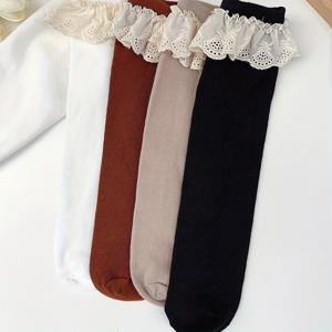 TEMU 4켤레 여아용 달콤한 레이스 긴 양말, 봄과 가을용 따뜻한 무릎까지 오는 양말, 학교 교복 및 일상 스커트에 완벽