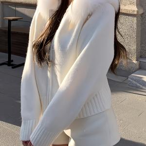 TEMU 파라코코 여성용 코리안 스타일 플러시 후드 지퍼 - 포근한 H라인 겨울 자켓, 소프트 하운드투스/I 가을 & 겨울용, 캐주얼 데이트 아웃핏 (브랜드: 파라코코, 스타일: H라인/H실루엣, 도어 칼라) 손세탁 가능 솔리드 컬러