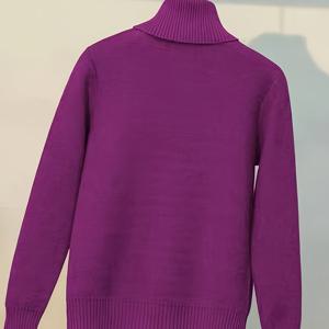 TEMU 여성용 터틀넥 스웨터 - 긴 소매 풀오버, 풍부한 보라색, 가을/겨울 슬림핏, 정장 & 캐주얼 아웃핏 - 우아한 오피스 파티 탑, 하이넥 디자인, 편안한 착용감