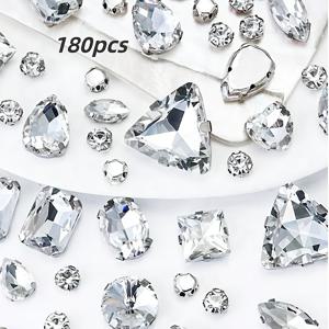 TEMU 6mm - 10mm 다중 사이즈 180개 혼합 모양 고품질 투명 유리 핸드스트치 세트, DIY 옷깃 장식용, 가방, 신발, 이브닝 드레스 장식, 특수 주얼리, 내구성 있는 유리 비즈