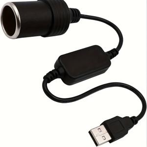 TEMU 12V 차량 플러그에서 USB A 남성 변환 케이블 - 12V USB 어댑터로 차량 전자 제품 강화, 내구성 있는 블랙 디자인, 대부분의 차량과 호환 가능, 차량 충전 액세서리, 매트 마감 케이블, 고품질 케이블, 배터리 미포함