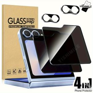 TEMU 4in1 2개 안티-피핑 아웃터 스크린 프로텍터 + 2개 카메라 렌즈 프로텍터, 삼성 갤럭시 Z 플립 7/Z 플립 6/Z 플립 5/Z 플립 4 시리즈에 적합, 스크래치 방지, 전체 커버리지, 쉬운 설치, 거품 없음, 프라이버시 보호