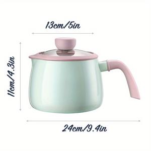 TEMU 1개 세라믹 논스틱 냄비, 1.7 QT 소스팬 스키틀 (핑크 손잡이 & 유리 뚜껑 포함) – 소프트 그린 인덕션 호환 조리 기구, PFAS-프리, 세척 용이, 면, 계란, 주방 필수품, 모던 주방용품, 내구성 좋은 주방용품, 주방 가전