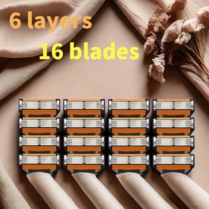 TEMU 퓨전 핸들 호환, 12개 교체용 블레이드 포함 남성용 수동 면도기, 6겹 스테인리스 안전 보호 시스템, 클래식 데일리 그루밍 도구