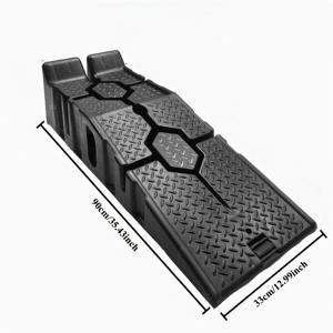 TEMU [1개 헤비듀티 자동차 경사로] 1개 헤비듀티 블랙 자동차 경사로 리프트 플랫폼 | 2단계 디자인, 육각형 트레드, 견고한 금속 프레임 & 바퀴, 오일 교환, 타이어 교환, 차량 정비 및 수리용