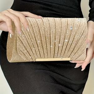 TEMU 여성용 우아한 반짝이는 골드 체인 이브닝 클러치 - 탈착 가능한 스트랩, 자석 클로저, 나일론 안감, 파티 및 공식 행사에 완벽, 파티 클러치 | 반짝이는 클러치 | 자석 클로저 백, 클러치 지갑