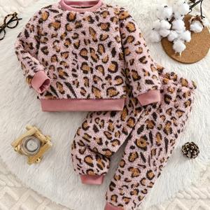 TEMU 2개 세트 여아용 귀여운 프린트 시리즈 패셔너블 가을 겨울 두꺼운 폴라 플리스 세트, 다용도 일상 및 야외 활동용 따뜻한 뉴 투피스 의상