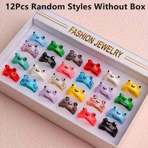 TEMU 12개 귀여운 개구리 캐릭터 여성 반지 세트, 레진 발광 링, 데일리 파티 장식용 주얼리