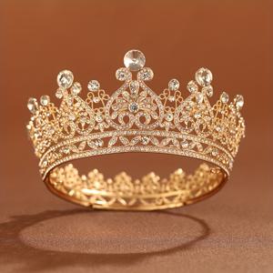 TEMU 남성용 우아한 크라운 - 골드톤 메탈릭 마감의 로얄 파티 주얼리, 코스튬 이벤트, 생일, 결혼식, 프롬용 - 남성 정장 액세서리, 복잡한 디자인, 합성 보석, 스타일리시 헤드피스, 고품질 마감, 패션 헤드피스, 패션 포워드 남성