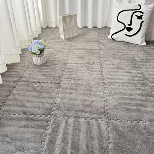 TEMU 30팩 플러시 인터락킹 카펫 타일 - 부드러운 그레이 샤기 바닥 매트, 쉬운 연결 및 분리, 세탁 가능, 침실, 거실, 공부방 및 휴일 장식에 완벽함 (크리스마스, 할로윈, 겨울), 실내 사용, 사계절용, 기계 제작 폴리에스터 & EVA 혼합, 침실 장식 | 모던 데코 | 내구성 있는 바닥 커버링, 침실용 러그