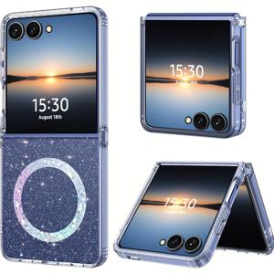 TEMU 삼성 갤럭시 Z 플립7 자석 폰 케이스, Flip7 5G 일체형 글리터 폰 케이스, 여성용 패션 폰 케이스