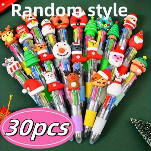 TEMU 30개 귀여운 미니 크리스마스 아이디어 볼펜 - 밝고 다양한 디자인의 부드러운 실리콘 그립, 사무실 및 휴일 선물에 완벽한 선택