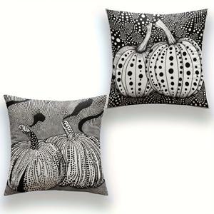 TEMU 2개 팝 아트 호박 베개 커버 - 흑백, 야오이 쿠사 스타일 디자인, 부드럽고 패셔너블한 홈 또는 오피스 장식용, 세탁기 사용 가능한 폴리에스터, 지퍼 클로저, 사무실 베개커버 | 야오이 쿠사 스타일 | 질감