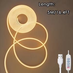 TEMU 1M, 3M, 5M 길이로 제공되는 3색 조절 가능 LED 네온 라이트 스트립. 4키 컨트롤러, 5V USB 플러그, IP65 등급, 3000K~6000K 밝기 조절 기능이 있습니다. 이 유연한 LED 스트립은 다양한 장식 조명 필요성을 충족시키는 데 완벽합니다.