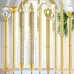 TEMU 9개 골든 볼펜, 사인펜, 메탈 펜, 블랙 잉크 - 비즈니스, 오피스, 웨딩, 미세한 캘리그라피용