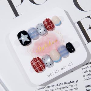 TEMU 10개 Y2K 스타일 핸드 & 네일 아트 세트 - 그라데이션, 별, 체크무늬, 캣아이 & 프렌치 팁 레드, 블루, 블랙, 화이트 - 여성용 짧은 스퀘어 네일, 네일 아트 용품, 장난기 있는 네일 디자인, 내구성 있는 네일 팁|네일|네일아트|네일팁