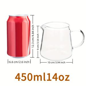 TEMU 450ml/14oz, 540ml/18oz 유리 우유 주전자 세트, 투명 미니 유리 찻주전자, 우유 및 커피 포트, 차, 우유, 커피용, 손잡이 스타일
