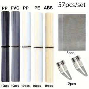 TEMU 57피스/세트 플라스틱 용접 키트, ABS PP PVC PE 플라스틱 용접봉, 전기 솔더링 아이언 팁, 304 스테인리스 스틸 용접 메쉬, 자동차 범퍼 수리 도구, 플라스틱 용접 건 액세서리, 카약 수리용 접착 재료