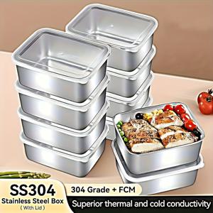 TEMU 20개 스테인리스 스틸 야외 준비 세트, 플립형 디자인 및 쌓을 수 있는 대형 용기 특징, 채소, 과일, 신선한 육류 및 다양한 음식에 적합, 캠핑, 고급 레스토랑, 학교 식당 및 가정 주방에 이상적.