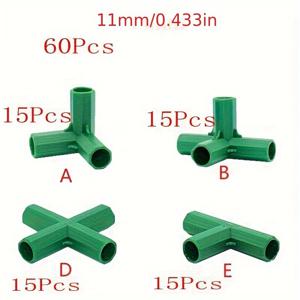 TEMU 60개 내구성 강화 온실 커넥터 - 4방향 정원 구조용, 포도 지지대, 창고 스테이크 - 내구성 플라스틱 식물 지원 액세서리, 나사산 표준, 녹색, 온실 용품