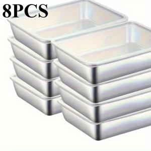 TEMU 5/6/8개 스테인리스 스틸 식품 보관 용기 세트, 누수 방지, 쌓기 가능, 냉동실 사용 가능, 다용도 투명 뚜껑 포함, 고기·과일·채소·부리토 보관에 적합 - 가정 및 야외용 두꺼운 스테인리스 사각 트레이, 집안 정리함, 수건 디스플레이 트레이, 사각 바스켓