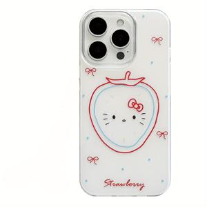 TEMU 아이폰 16/15/14/13/12/X 시리즈용 한국 스타일 귀여운 딸기 고양이 폰 케이스|폰케이스|아이폰케이스