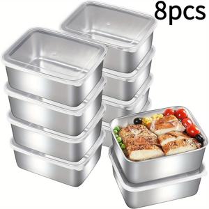TEMU 파리다비오 스테인리스 스틸 식품 보관 용기 8개 세트 (뚜껑 포함) - 누수 방지, 재사용 가능한 벤토 박스, 과일·채소·고기용 - 쉬운 세척, 내구성 강한 주방 및 냉장고용, 캠핑·피크닉 필수품, 다용도 도시락 상자 | 튼튼한 주방 도구