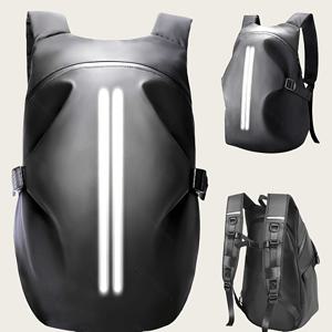 TEMU 고가시성 반사 헬멧 백팩 - 내구성 있는 PVC 소프트 쉘, 지퍼 클로저, 다중 포켓 & 인체공학적 디자인, 야외 스포츠, 사이클링, 하이킹용 - 블랙, 모터사이클 장비, 슬림한 디자인, 튼튼한 구조