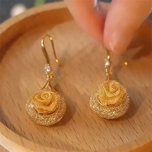 TEMU 여성용 우아한 장미 후크 귀걸이 - 플로럴 주얼리, 합성 시스탁 자이언트 지르코니아 장식, 데일리 & 포멀 행사, 여성을 위한 귀여운 데일리 스페셜 기념일 귀걸이, 귀여운 귀걸이, 다용도 주얼리, 세련된 디자인|귀걸이