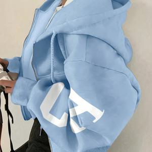 TEMU 여성용 'S' 레터 프린트 후드 지퍼 자켓 - 겨울용 따뜻한 아우터웨어, 세탁기 사용 가능한 솔리드 컬러 , 캐주얼 & 프로페셔널 웨어, 드레스/스커트/청바지와 레이어링 가능