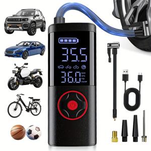TEMU 에어 컴프레서 & 인플레이터, LED 디스플레이가 있는 휴대용 타이어 펌프 - 고압 및 빠른 공기 충전 (다중 모드 사용)