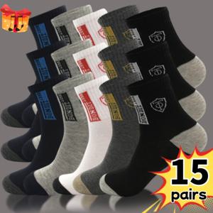 TEMU 15쌍 남성용 운동 양말 - 사계절 격량 체육관, 러닝, 캐주얼 스포츠 양말 - 흡습 통기성 원단 - 미끄럼 방지 쿠션 밑창 - 다양한 색상 옵션 (검정/파랑/빨강/회색/청록/오렌지/흰색/보라/초록) - 운동 훈련 및 캐주얼 착용에 이상적 - 대량 할인 패키지, 워크아웃 필수품, 스포티한 디자인, 편안한 핏, 피트니스 애호가