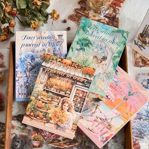 TEMU 80장 (4권) PET 사계절 풍경 스티커 세트, DIY 다이어리 스캡북, 인사말 카드, 휴대폰 케이스 장식, 선물 포장 봉투용 필름 컷 스티커|케이스|카드스티커