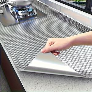 TEMU 1롤의 내열 알루미늄 주방 스플래터 가드 - 방수 및 방유, 쉽게 청소할 수 있는, 현대적인 주방 백스플래시 & 서랍 라이너, 내구성 있는 조리기구 액세서리, 주방 스플래터 보호 | 현대적인 주방 장식 | 내열 소재, 주방 장식 및 액세서리