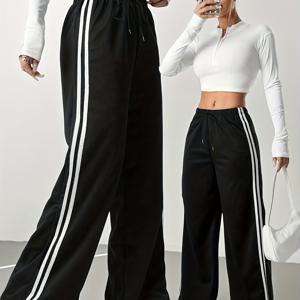 TEMU 솔리드 컬러 레그 운동 바지 - 신축성 있는 허리밴드 & 드로스트링, 가벼운 캐주얼 아웃도어 스포츠 트라우저, 중간 신축성, 세탁기 사용 가능, 헬스용, 봄 여름 가을 (솔리드 컬러, 논-)|여름바지