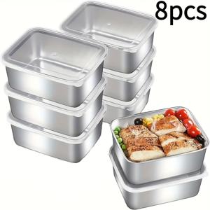 TEMU 8개 스테인리스 스틸 밀폐 보관 용기 세트 - 304 고강도, 누수 방지 냉장고/냉동실/오븐/전자레인지용, 쉬운 청소 표면, 레프트오버 및 식사 준비에 이상적|냉동고