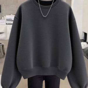 TEMU 여성용 우아한 플리스 안감 스웨트셔츠 - 포근한 긴팔 크루 넥 풀오버, 회색, 가을/겨울 캐주얼 및 다용도, 세탁기 사용 가능, 내구성 있는 원단, 캐주얼 의상에 완벽, 캐주얼 웨어 스웨트셔츠 | 크루 넥 풀오버 | 튼튼한 소재