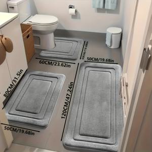 TEMU 3개 욕실 매트 세트 | 코랄 플리스 편안한 스탠딩 매트, U자형 변기 윤곽, 두꺼운, 뛰어난 흡수력의 부드러운 카펫, 욕실/샤워실에 적합, 미끄럼 방지, 실내 매트, 야외 현관, 선물용으로 적합