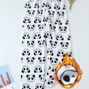 TEMU 여성용 포근한 겨울 플란넬 잠옷 팬츠 - 귀여운 판다 프린트, 부드러운 짧은 다리 파자마 바지, 블랙 & 화이트 동물 패턴, 가을/겨울 밤에 딱! 세탁기 사용 가능 (어른 여성 라운지웨어)