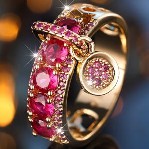 TEMU ANGOL 우아한 로즈 레드 합성 지르코니아 반지 - 반짝이는 액센트가 있는 클래식하고 우아한 디자인, 내구성이 뛰어난 구리 합금, 여자친구를 위한 완벽한 선물, 데일리 착용 또는 특별한 날, 십 대, 특별한 날 주얼리