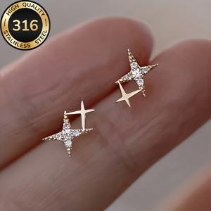 TEMU 고품질 316 스테인리스 스틸 저자극 골든 스타 스터드 귀걸이, 변색 방지, 편안하고 다용도, 심플하고 우아한 여성용 패션 귀걸이, 데일리웨어 또는 파티용, 주얼리 액세서리, 여성을 위한 정교한 선물