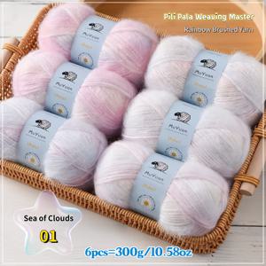 TEMU 6개 세트 무지개 브러시드 실 - 300.58oz, 컬러 그라데이션 플리스 아크릴 혼방 DIY 공예용 - 꽃뜨기 & 뜨개질, 담요, 스카프, 모자, 코트 제작, 각 50g, 수제 공예품, 공예 애호가