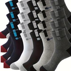 TEMU 통기성이 뛰어난 남성용 스포츠 양말 20켤레 (10켤레 / 5켤레), 패션 레터링 프린트 고탄력 아웃도어 러닝 양말