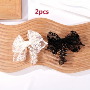 TEMU 2개 AYLHFO 레이스 가발 클립 - 긴 태슬 장식, 블랙 & 화이트 레이스 & 핑크 비즈, 여성용 귀여운 헤어 액세서리, 결혼식, 파티, 일상 착용, 스타일, 튼튼한 머리핀